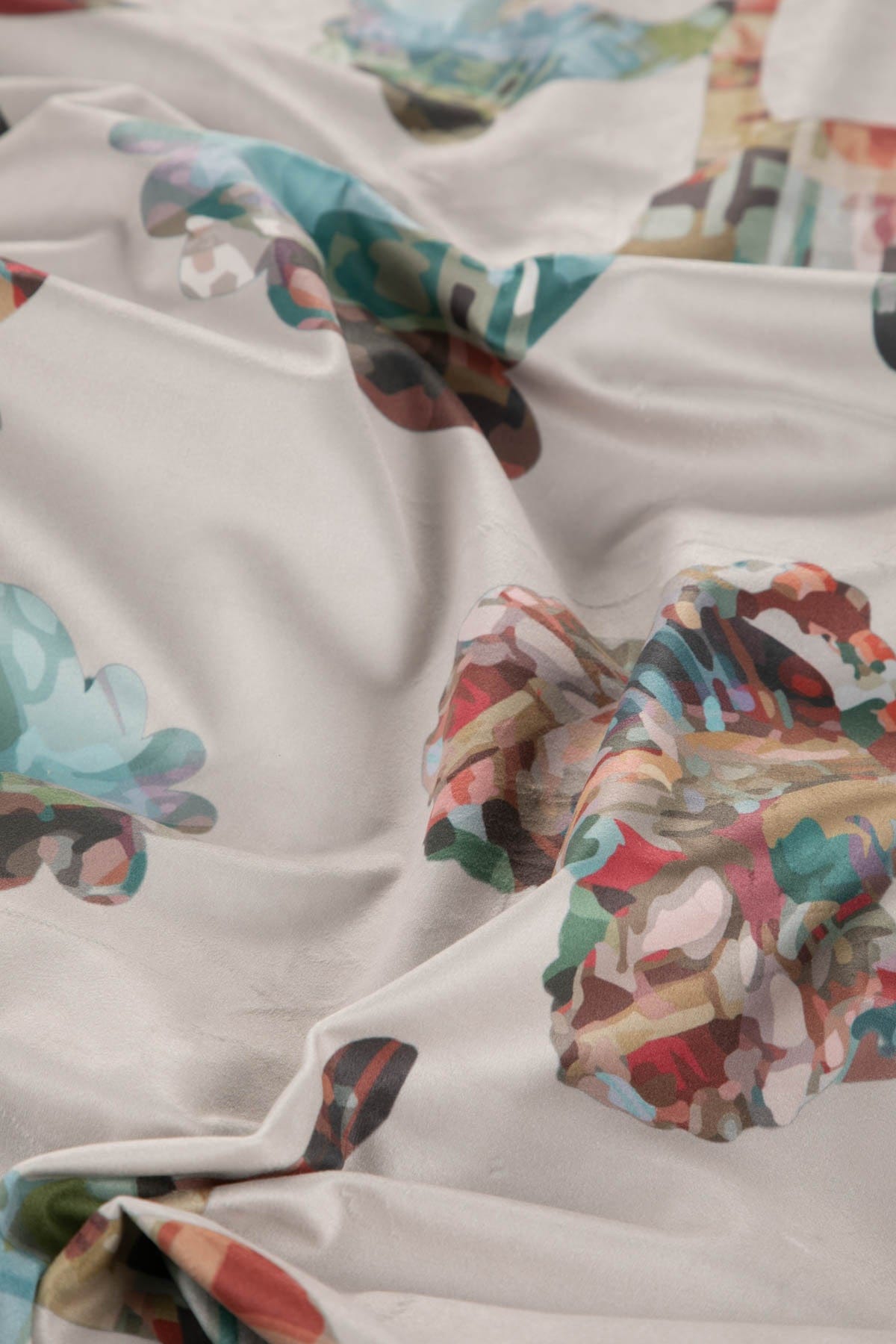 Palmyrah Beige Printed Velvet Upholstery Fabric