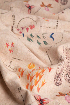 Garden Of Memories Parchment Beige Printed Fabric Swatch