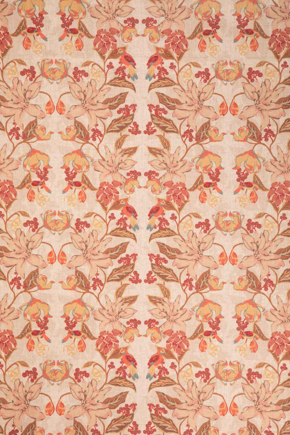 Ylang Ylang With Doves Printed Upholstery Fabric (Amber Yellow)