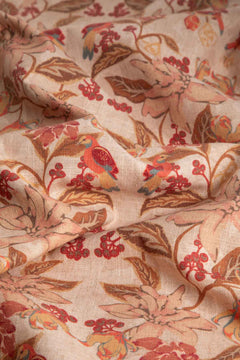 Ylang Ylang With Doves Printed Upholstery Fabric (Amber Yellow)
