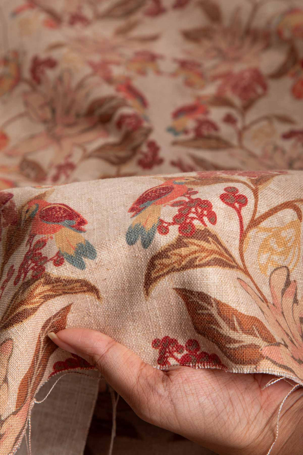 Ylang Ylang With Doves Printed Upholstery Fabric (Amber Yellow)