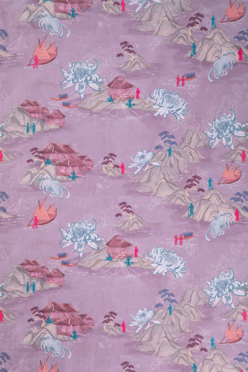 Riverfront Toile Printed Upholstery Fabric (Mauve Shadow)