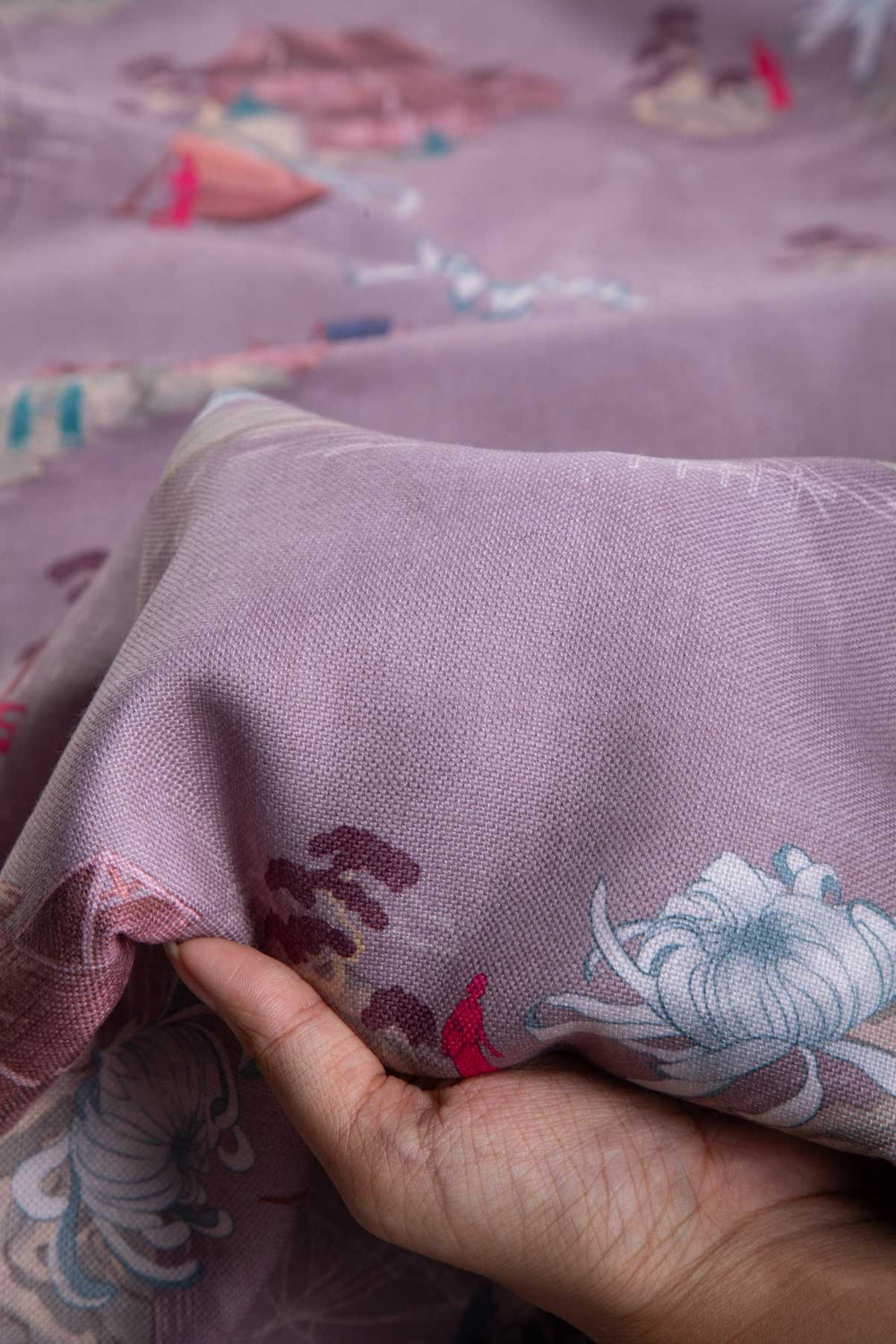 Riverfront Toile Printed Upholstery Fabric (Mauve Shadow)