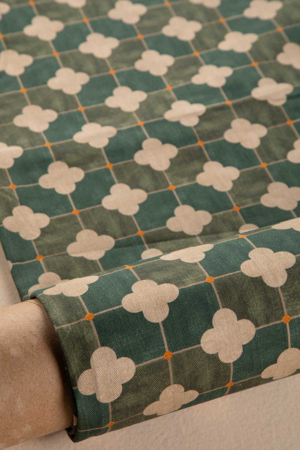Roz Tile Printed Upholstery Fabric (Jade Green)
