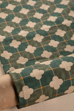 Roz Tile Printed Upholstery Fabric (Jade Green)