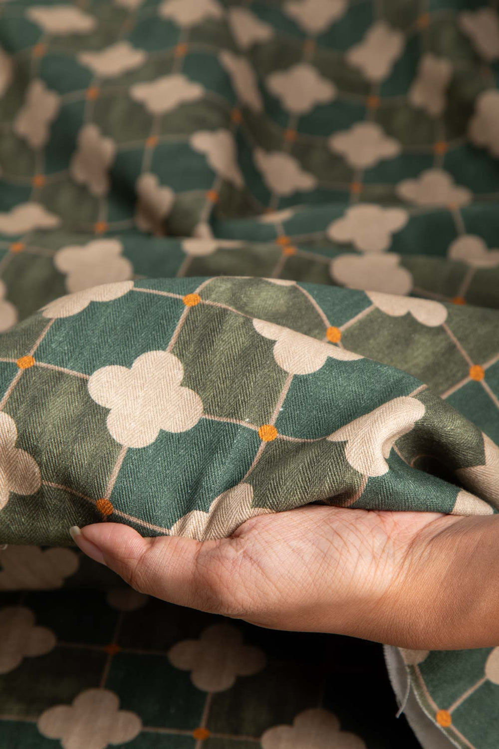 Roz Tile Printed Upholstery Fabric (Jade Green)