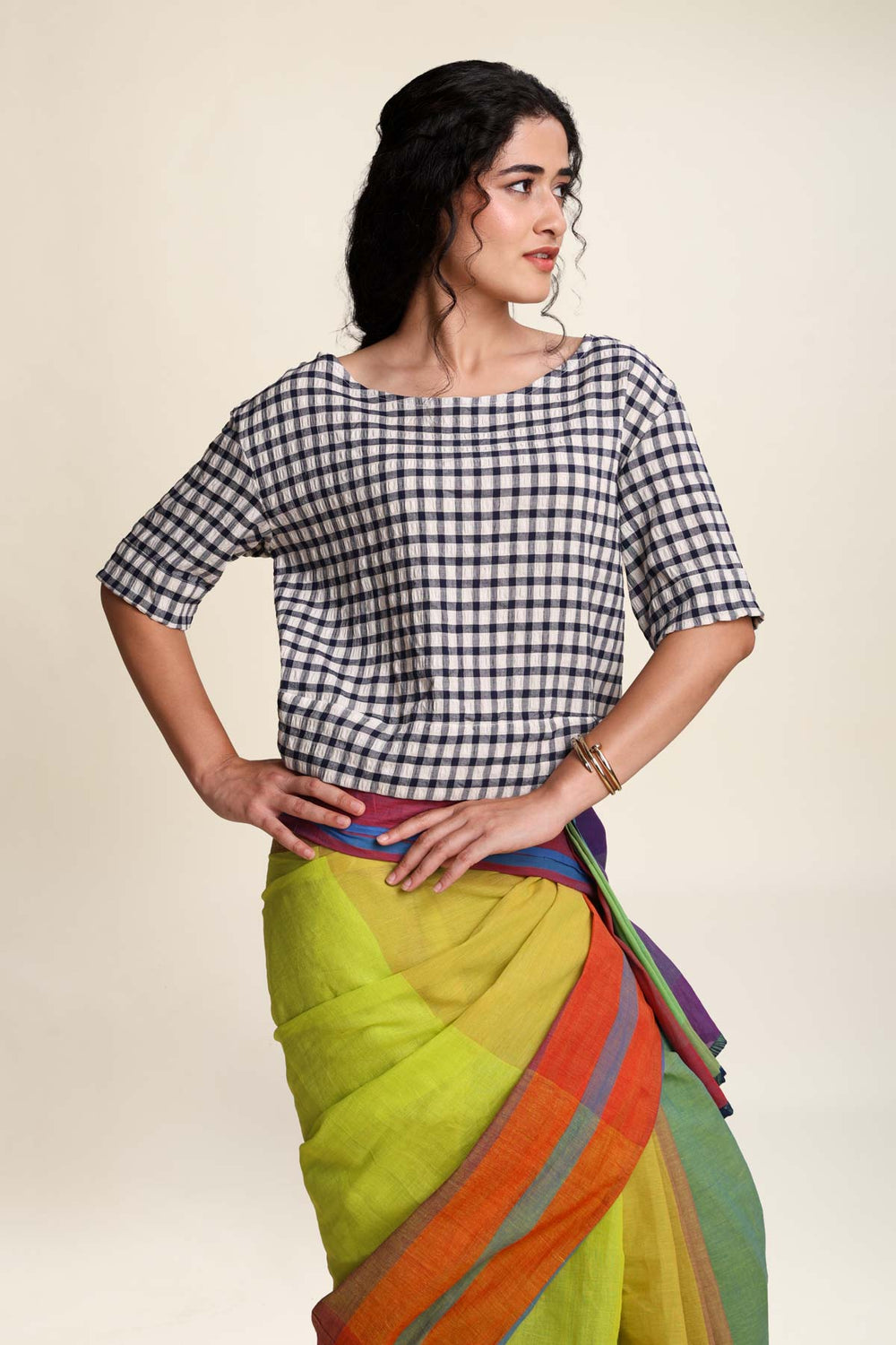 Plane Checks Bihu Blouse (Mystery Blue)