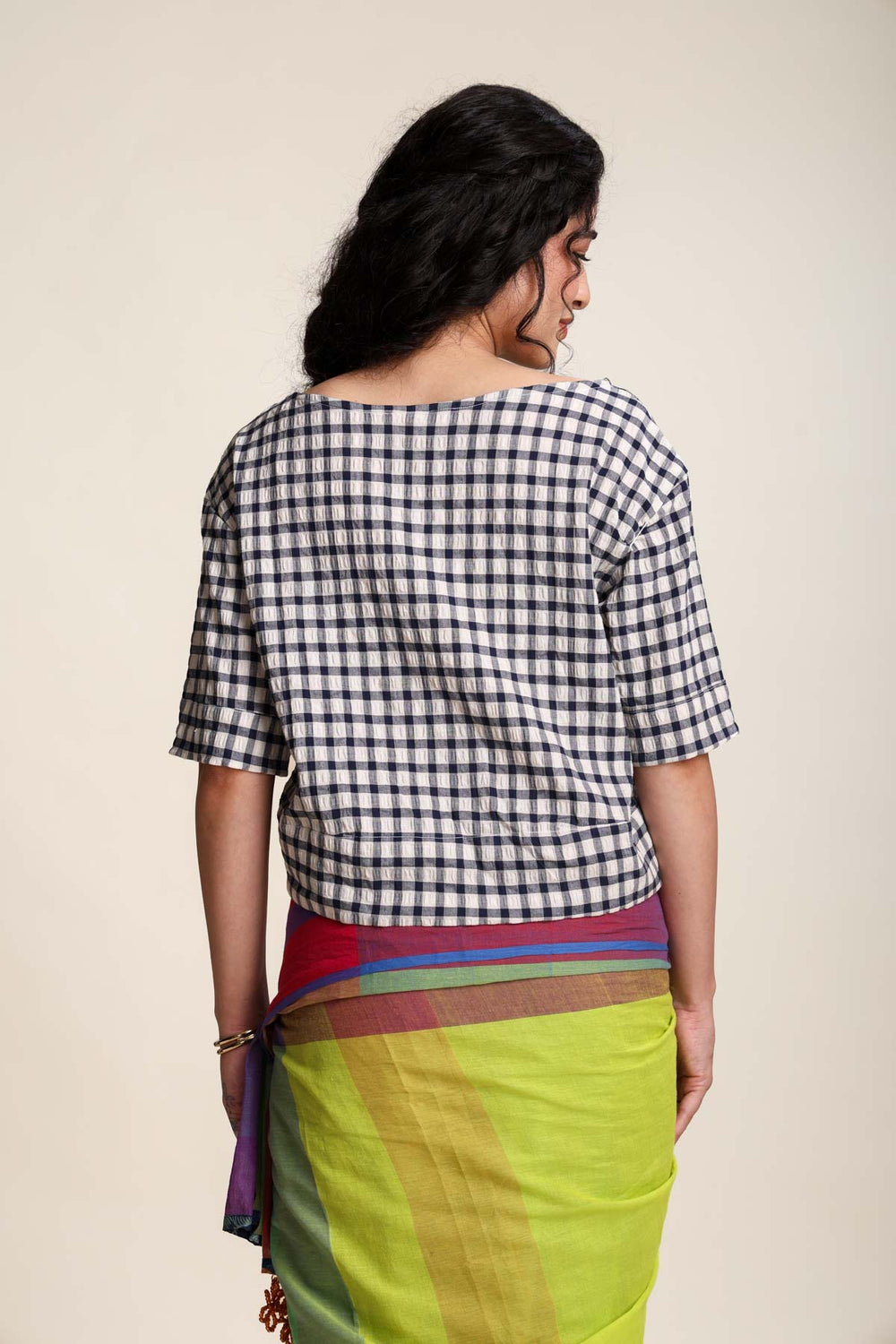 Plane Checks Bihu Blouse (Mystery Blue)