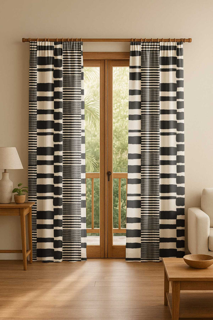 1000009966 Salaka Black and White Cotton Drapes And Blinds