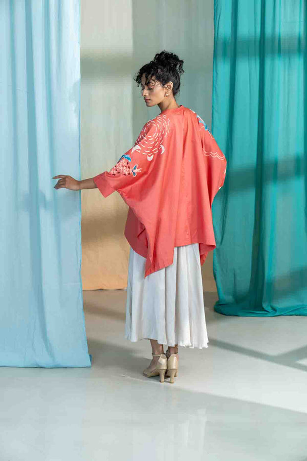 Moonflower Kaftan Top (Deep Coral)