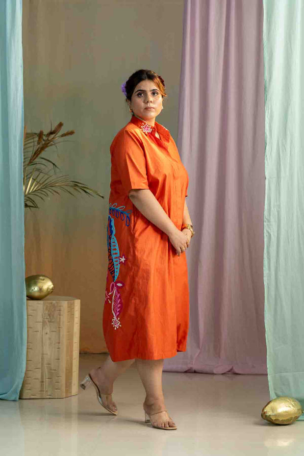 Toddy Palm Midi Dress (Radiant Rust)