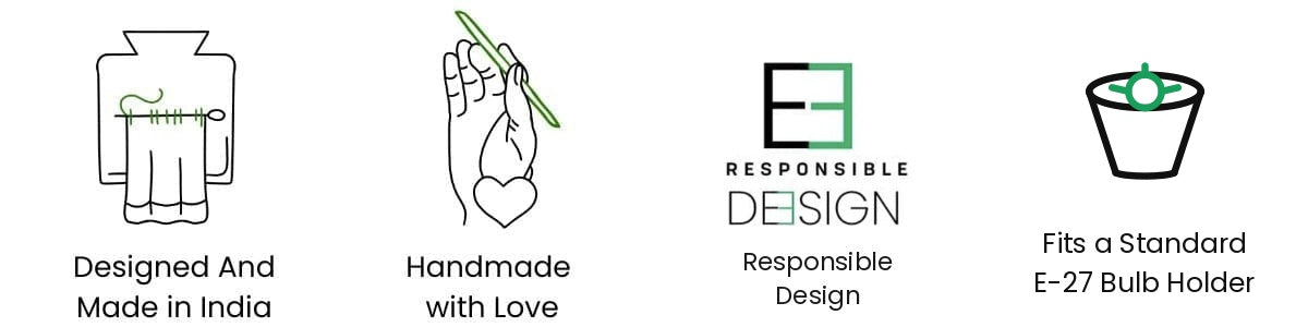 Designed and made in India. Handmade with love. Responsible design. Fits a standard E-27 bulb holder.