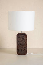 Senhur Charcoal Wood Table Lamp with Loose Weave Drum Lampshade (Off White)