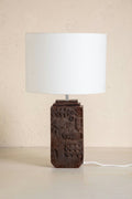 Senhur Charcoal Wood Table Lamp with Loose Weave Drum Lampshade (Off White)
