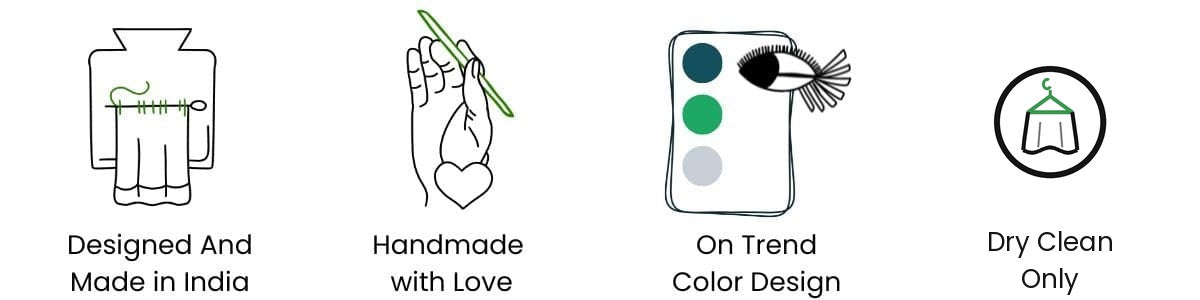Designed and made in India. Handmade with love. On-trend colour design. Dry clean only.
