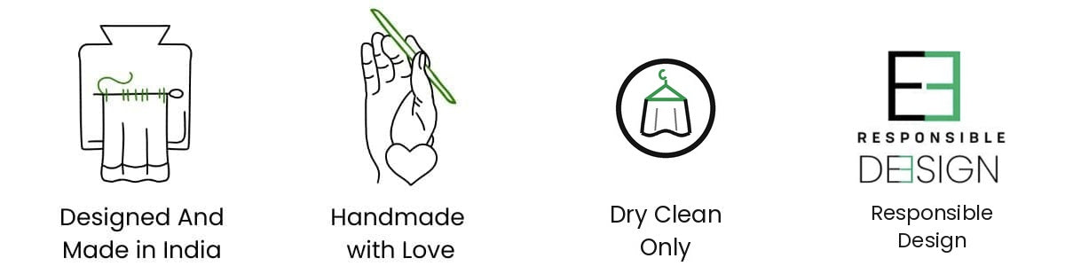 Designed and made in India. Handmade with love. Dry clean only. Responsibly made from recycled cotton yarns.