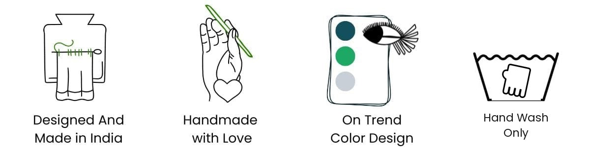 Designed and made in India. Handmade with love. On-trend colour design. Hand wash only.