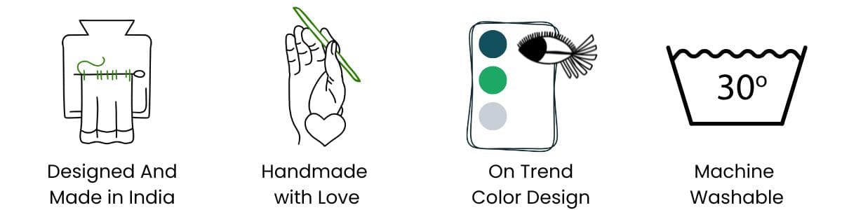 Designed and made in India. Handmade with love. On-trend colour design. Machine washable.