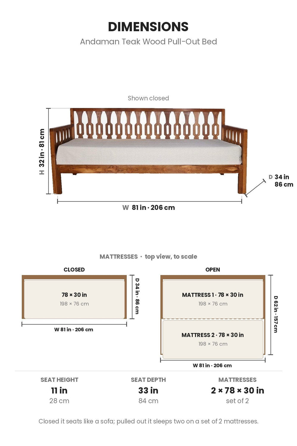 PULL OUT BEDS Andaman Teak Wood Pull Out Bed