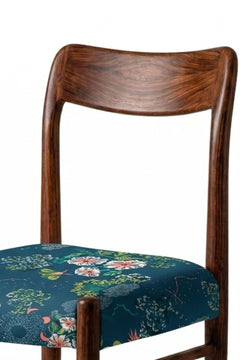 Upholstered Bundle Ay`s Retro Dining Chair in Moonflower Moonlit Blue Fabric