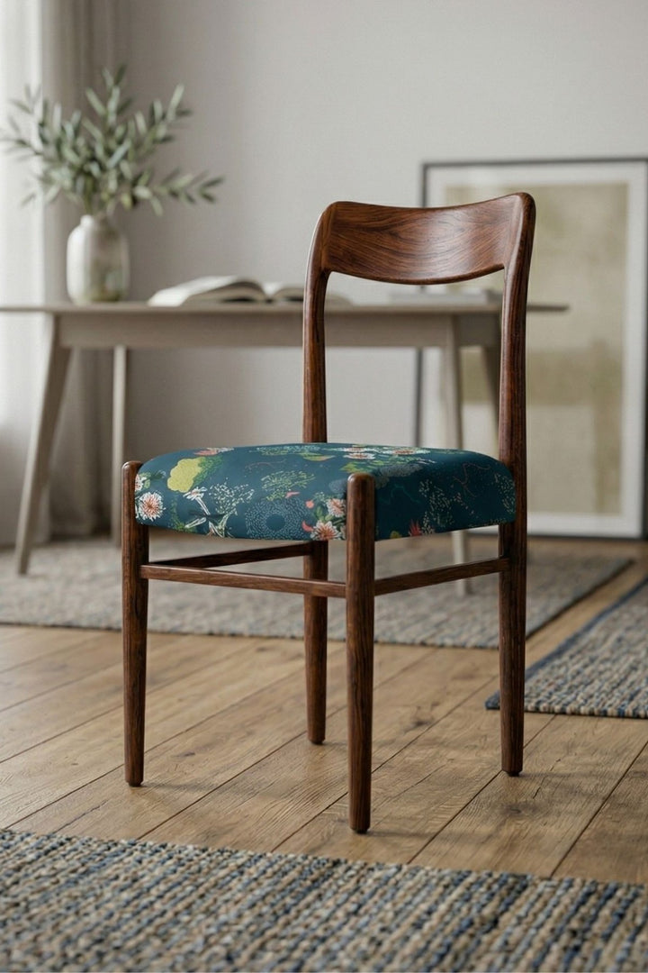 Upholstered Bundle Ay`s Retro Dining Chair in Moonflower Moonlit Blue Fabric