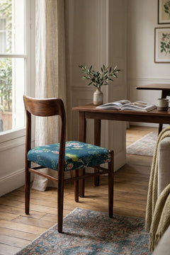 Upholstered Bundle Ay`s Retro Dining Chair in Moonflower Moonlit Blue Fabric