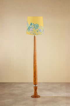 Lighting Bundle Balance Wood Floor Lamp with Damask Birds Taper Lampshade (Butter Yellow)