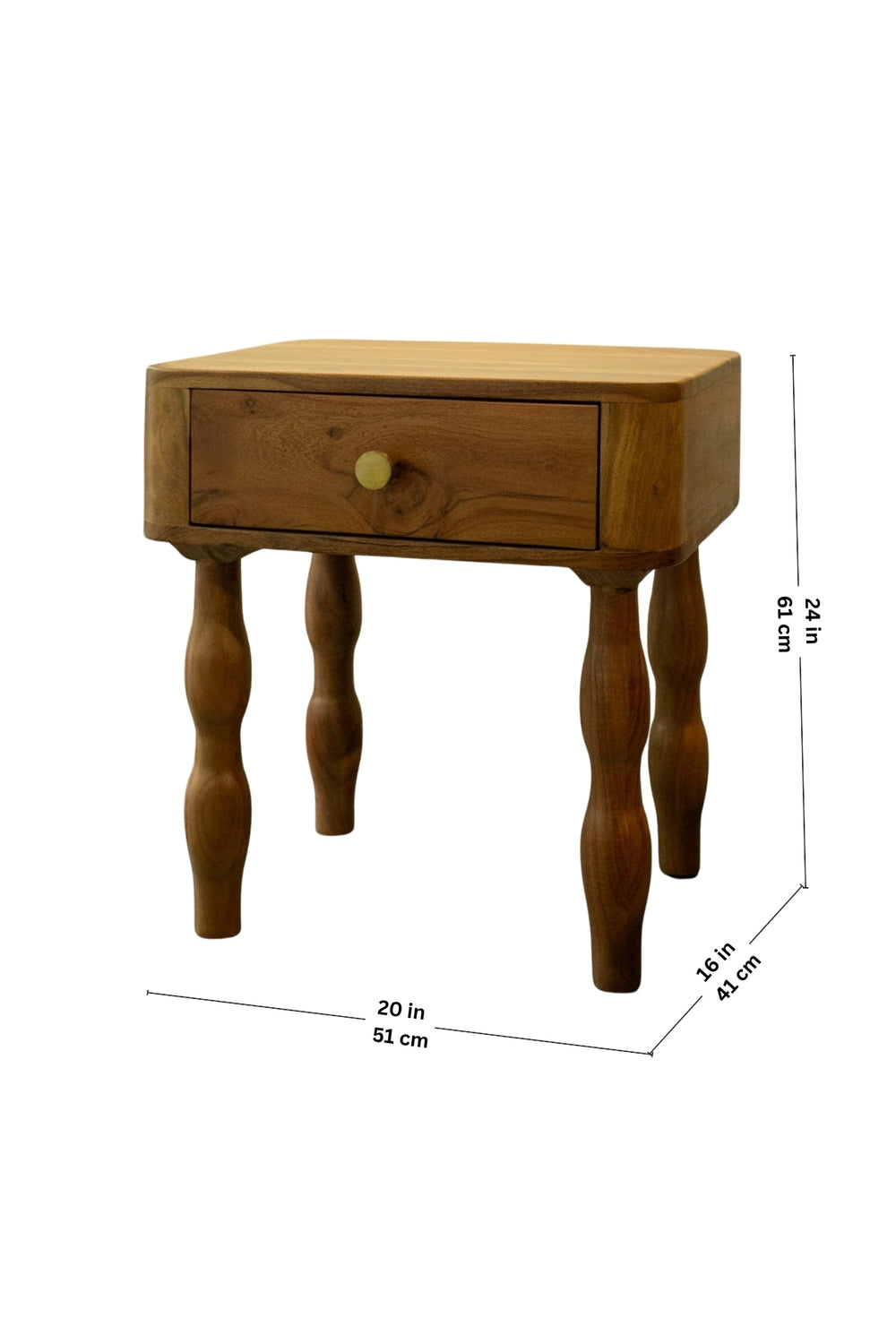BEDSIDE TABLES Pillar Acacia Wood Bedside Table
