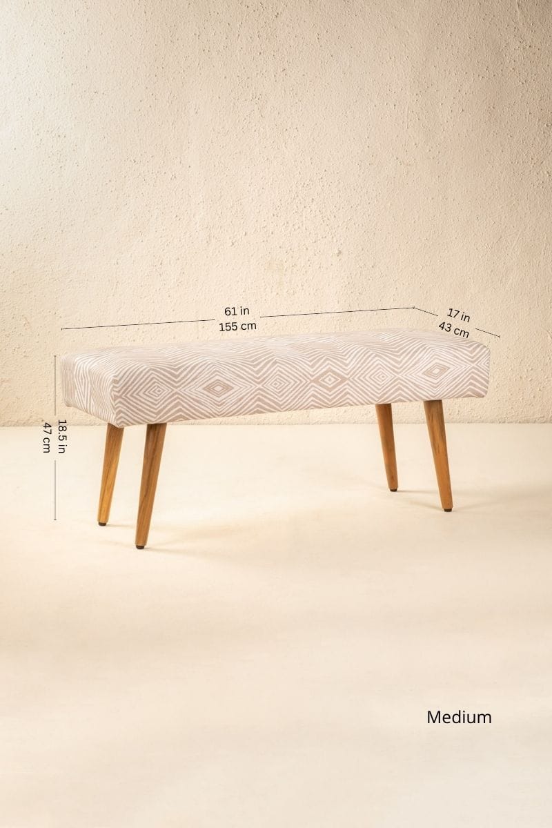 Upholstered Bundle Bench Pouffe in Diamond Beige Fabric