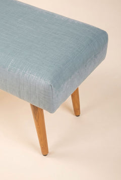 Upholstered Bundle Bench Pouffe in Raffia Misty Grey Fabric