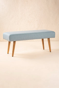 Upholstered Bundle Bench Pouffe in Raffia Misty Grey Fabric