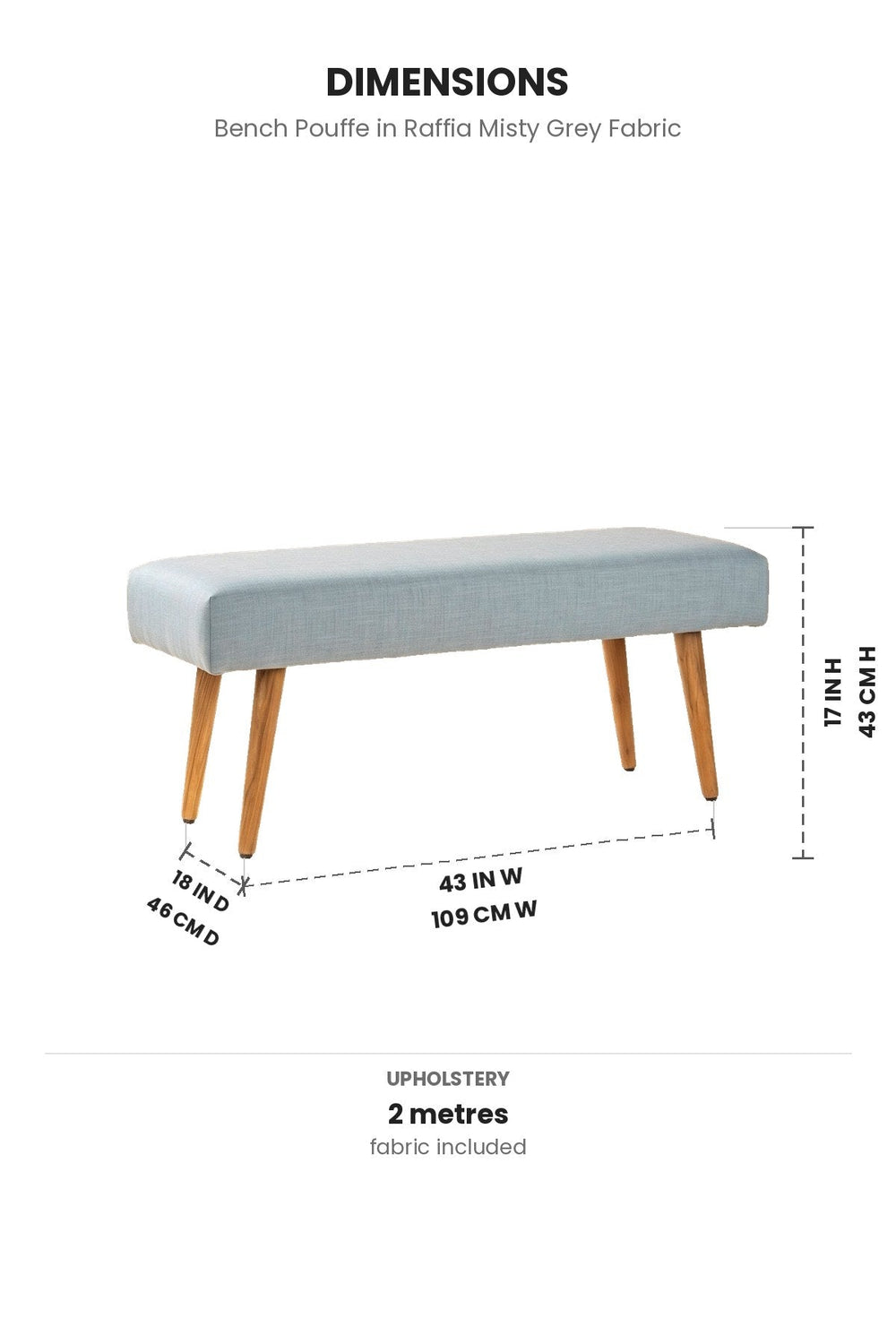 Upholstered Bundle Bench Pouffe in Raffia Misty Grey Fabric