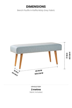 Upholstered Bundle Bench Pouffe in Raffia Misty Grey Fabric