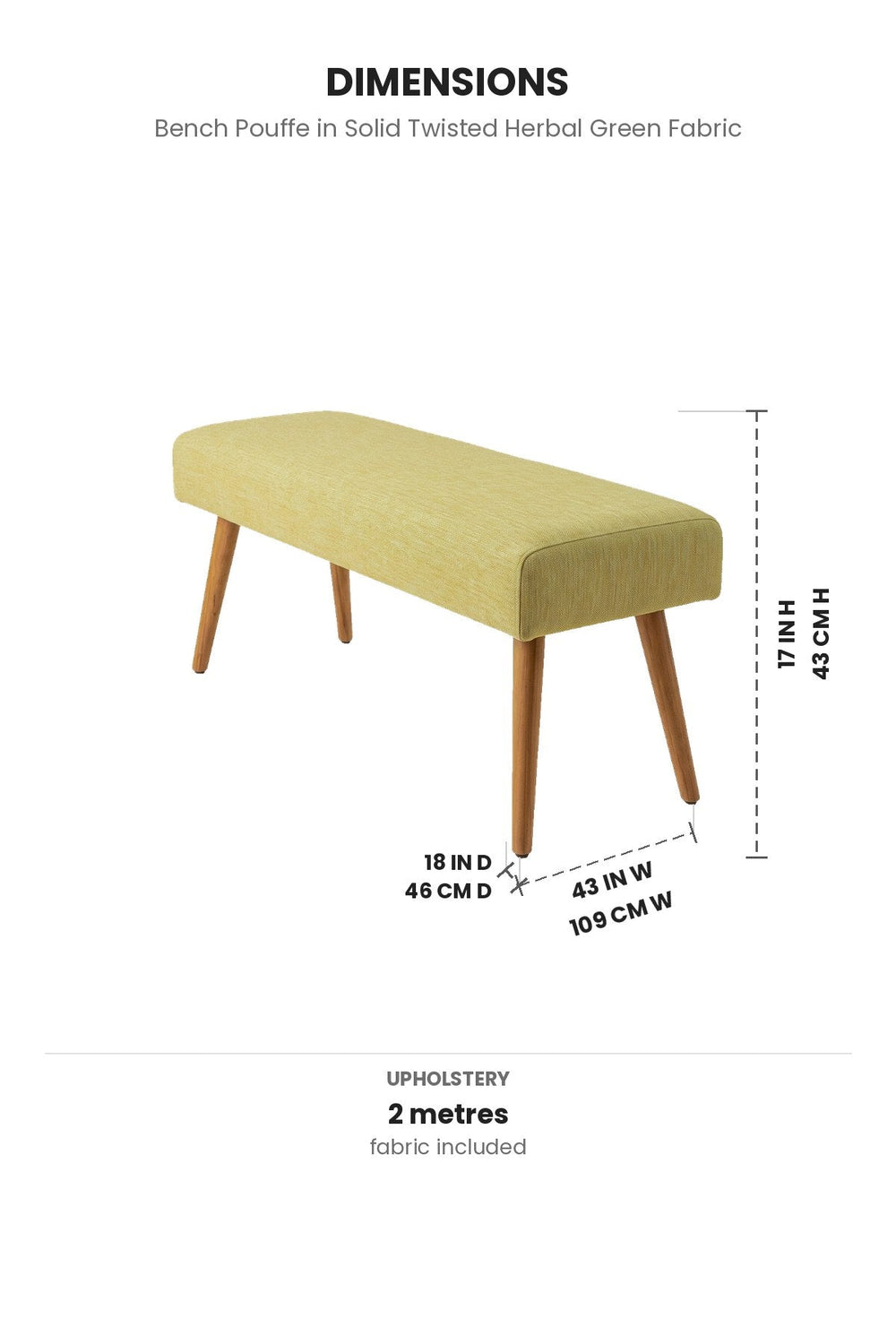 Upholstered Bundle Bench Pouffe in Solid Twisted Herbal Green Fabric