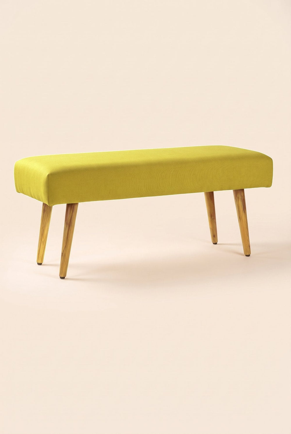 Upholstered Bundle Bench Pouffe in Solid Twisted Mustard Fabric