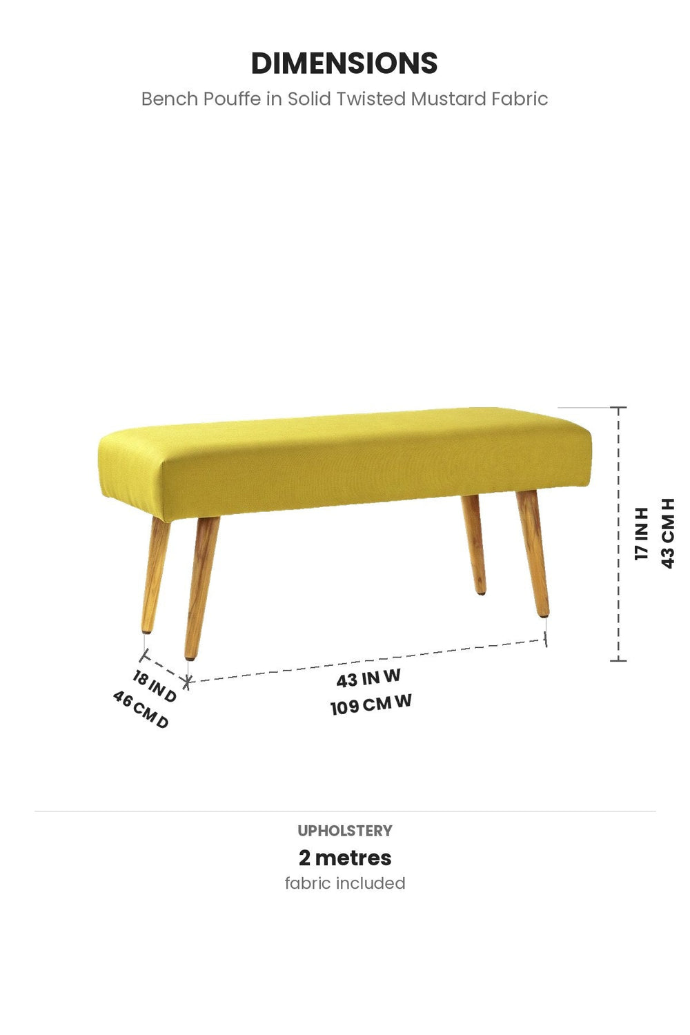 Upholstered Bundle Bench Pouffe in Solid Twisted Mustard Fabric