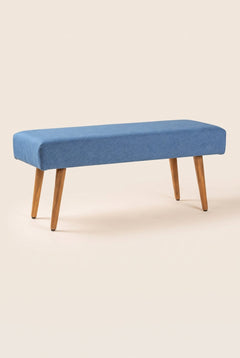 Upholstered Bundle Bench Pouffe in Solid Twisted Water Blue Fabric