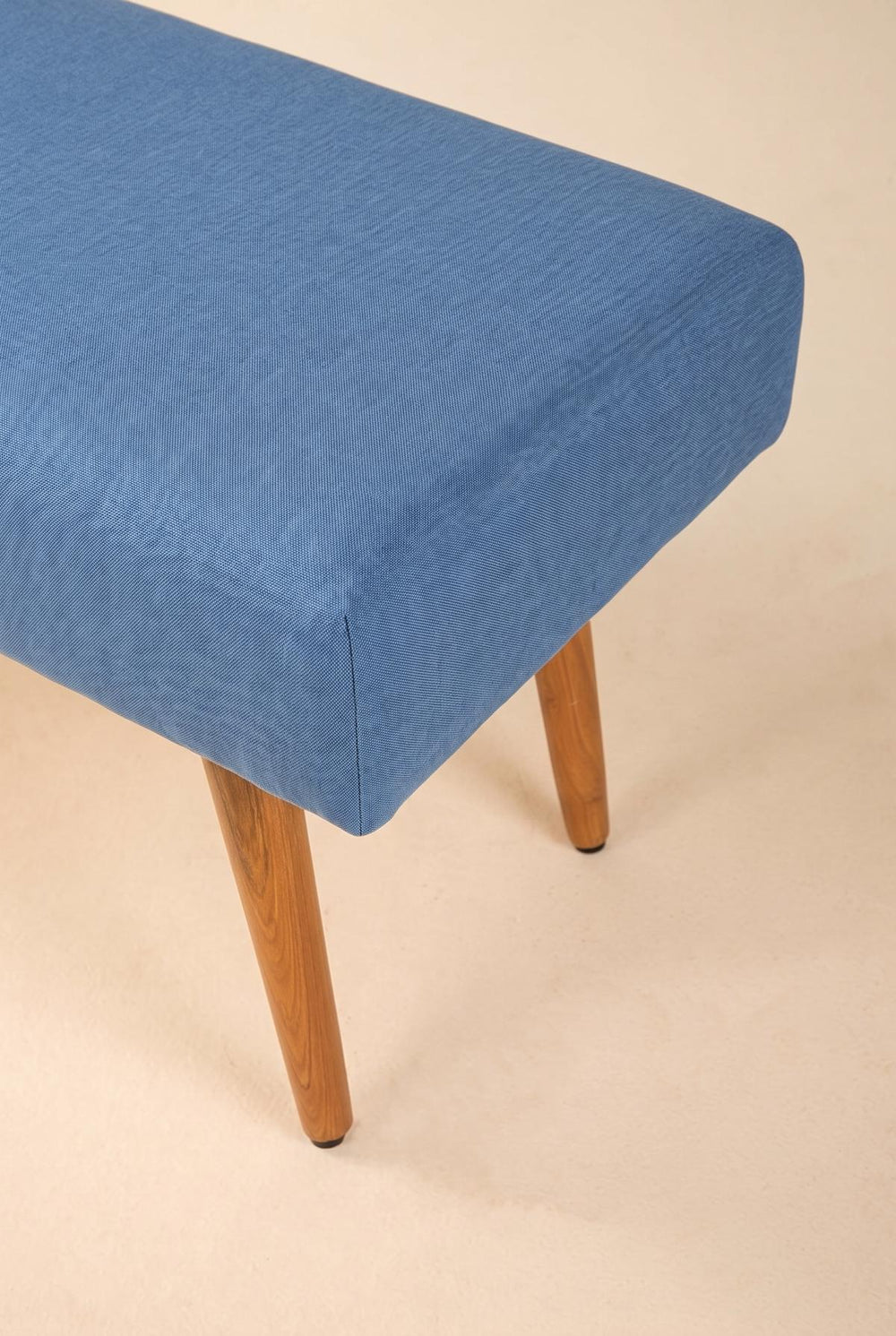 Upholstered Bundle Bench Pouffe in Solid Twisted Water Blue Fabric