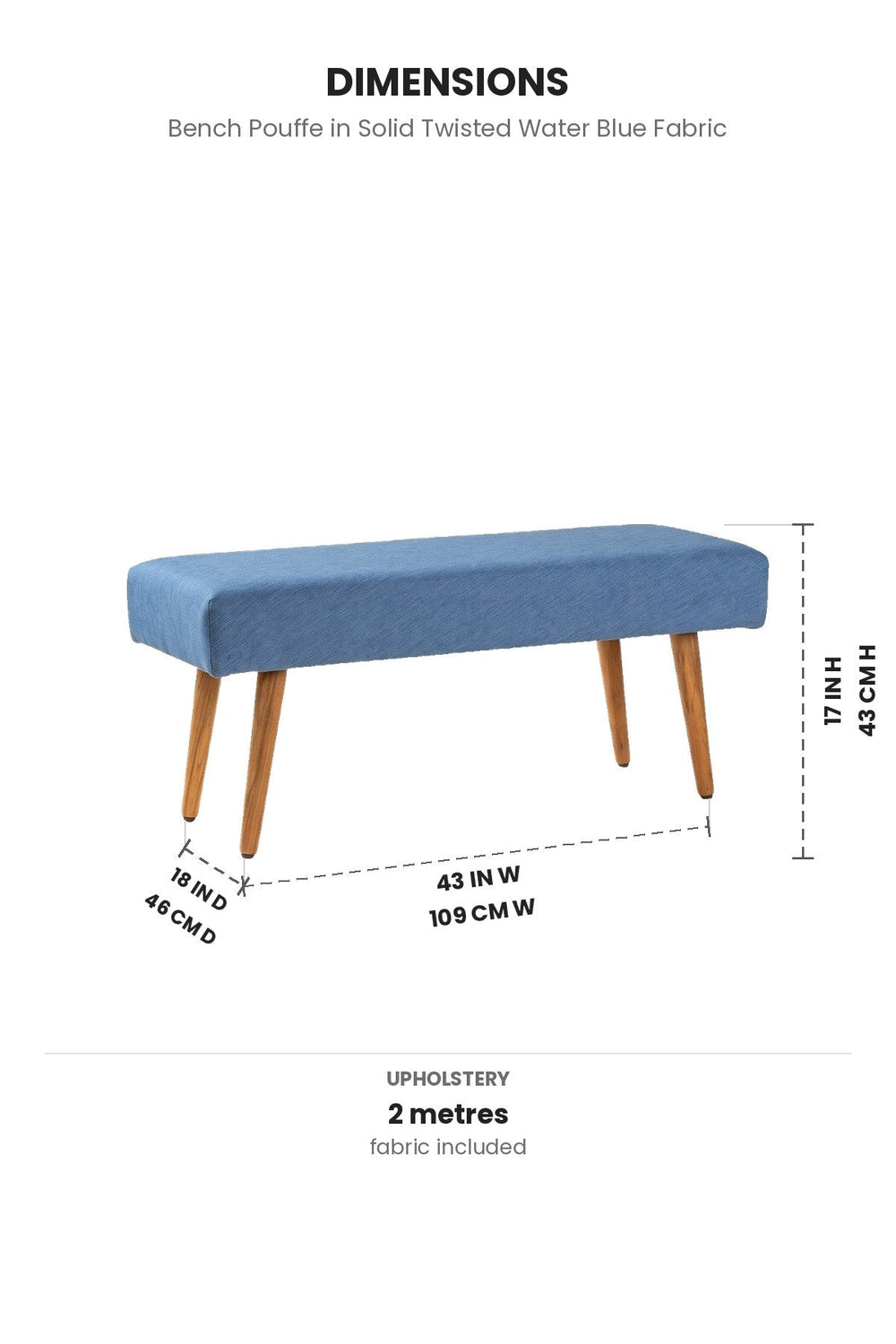 Upholstered Bundle Bench Pouffe in Solid Twisted Water Blue Fabric
