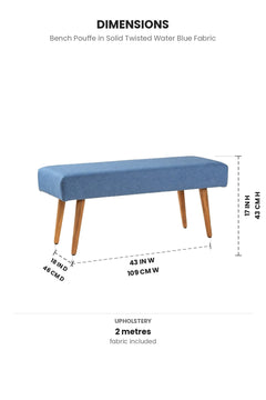 Upholstered Bundle Bench Pouffe in Solid Twisted Water Blue Fabric