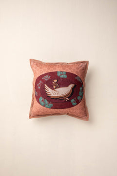 Bird In The Pines Vintage Peach Cushion Cover (41 X 41 Cm)