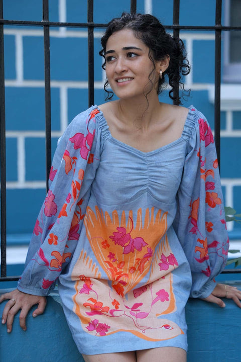BIRD IN THE SKY SHIFT TUNIC DRESS FREEDOM BLUE
