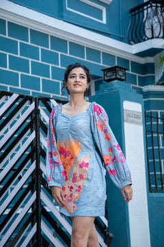 BIRD IN THE SKY SHIFT TUNIC DRESS FREEDOM BLUE