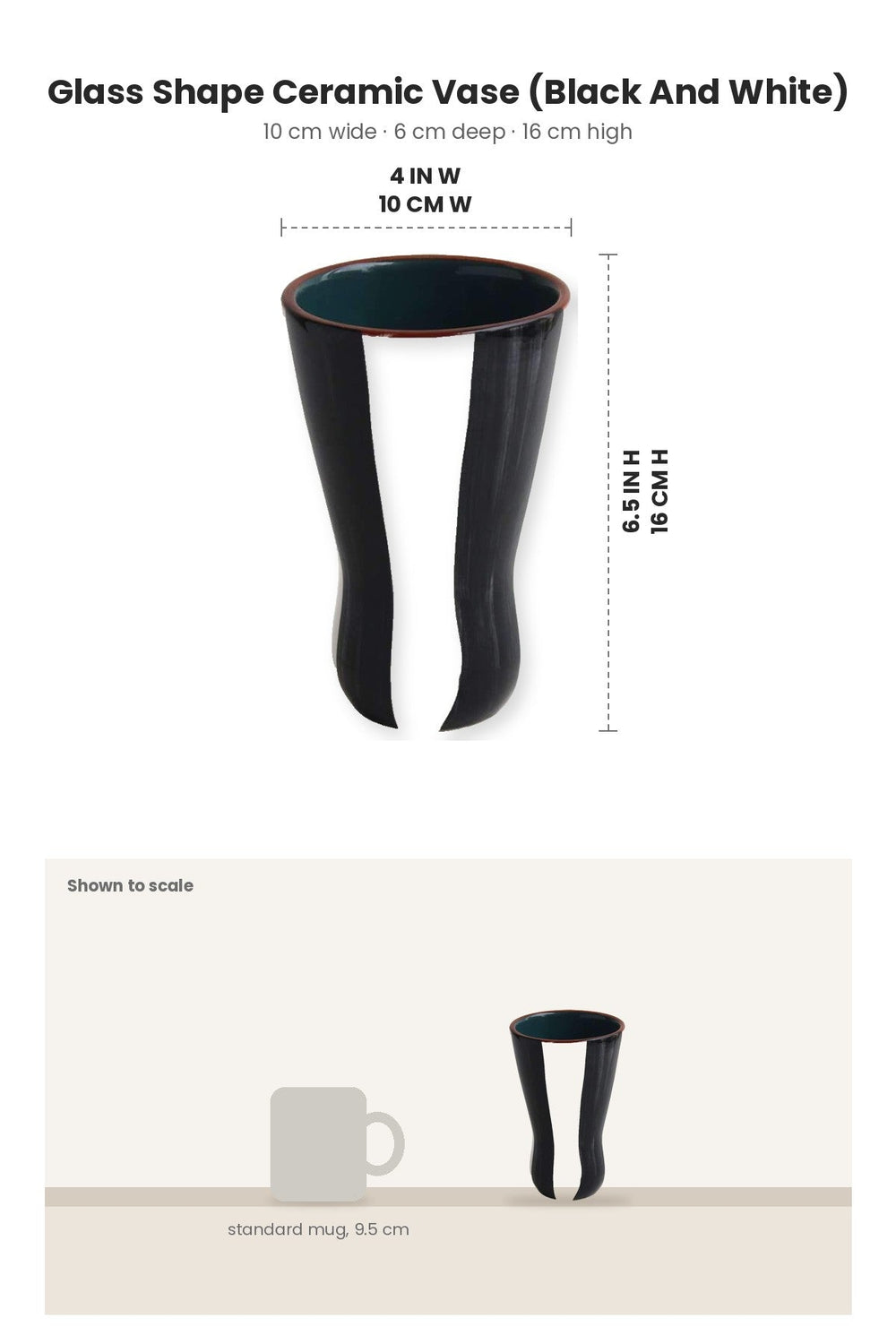 FLOWER VASES Glass Shape Ceramic Vase (Black And White)