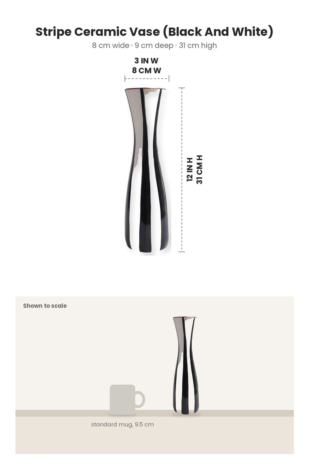 FLOWER VASES Stripe Ceramic Vase (Black And White)