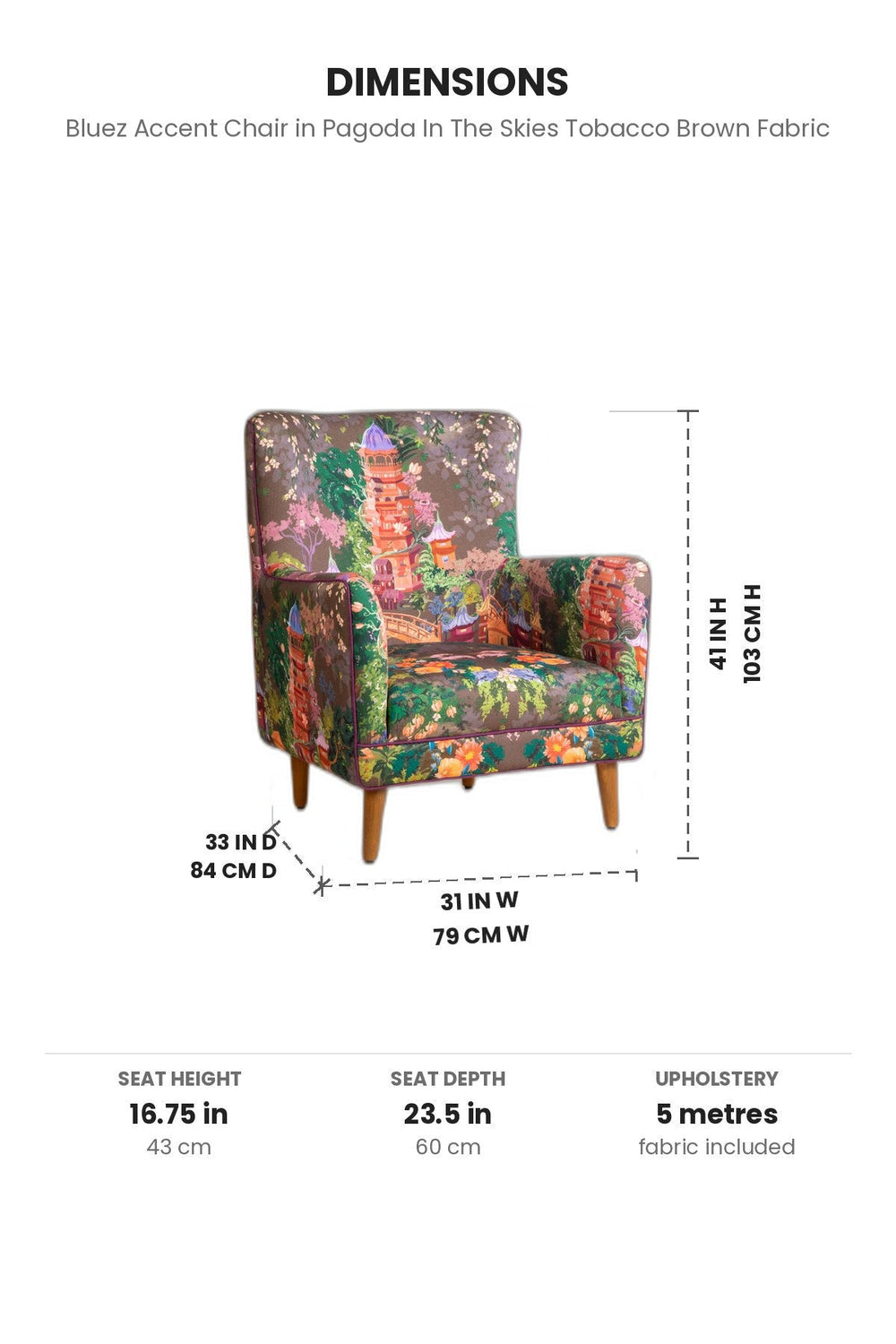Upholstered Bundle Bluez Accent Chair in Pagoda In The Skies Tobacco Brown Fabric