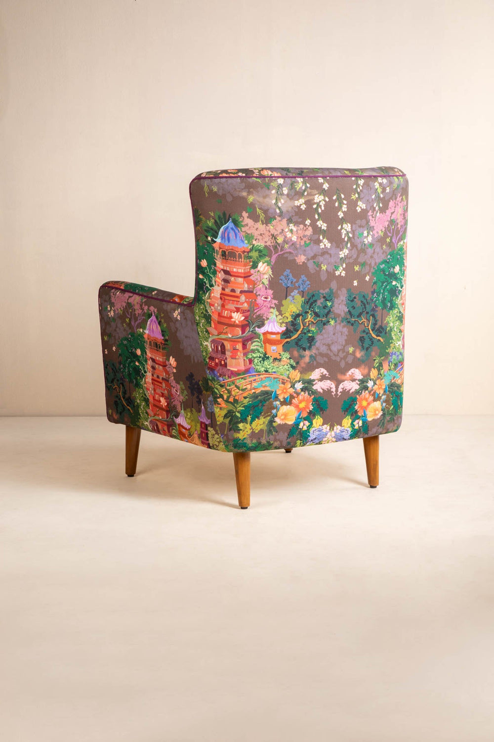 Upholstered Bundle Bluez Accent Chair in Pagoda In The Skies Tobacco Brown Fabric