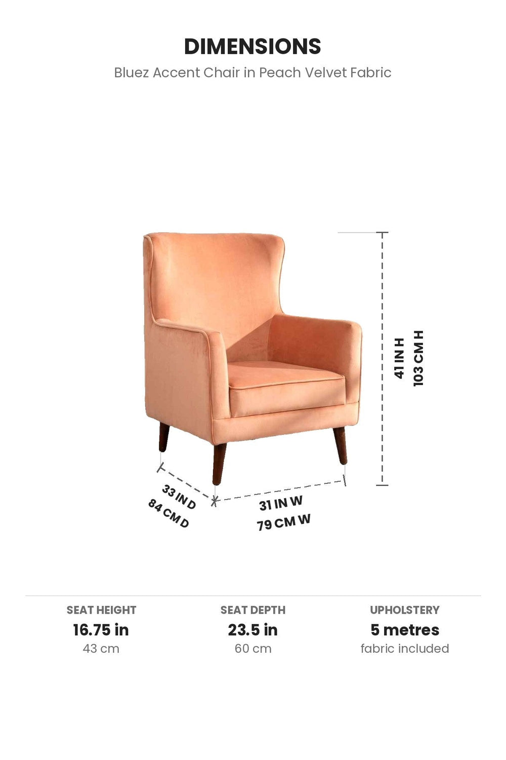 Upholstered Bundle Bluez Accent Chair in Peach Velvet Fabric