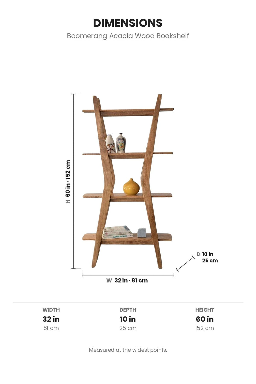 BOOKSHELVES Boomerang Acacia Wood Bookshelf