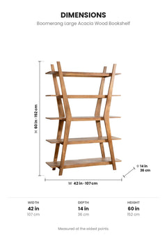 BOOKSHELVES Boomerang Large Acacia Wood Bookshelf
